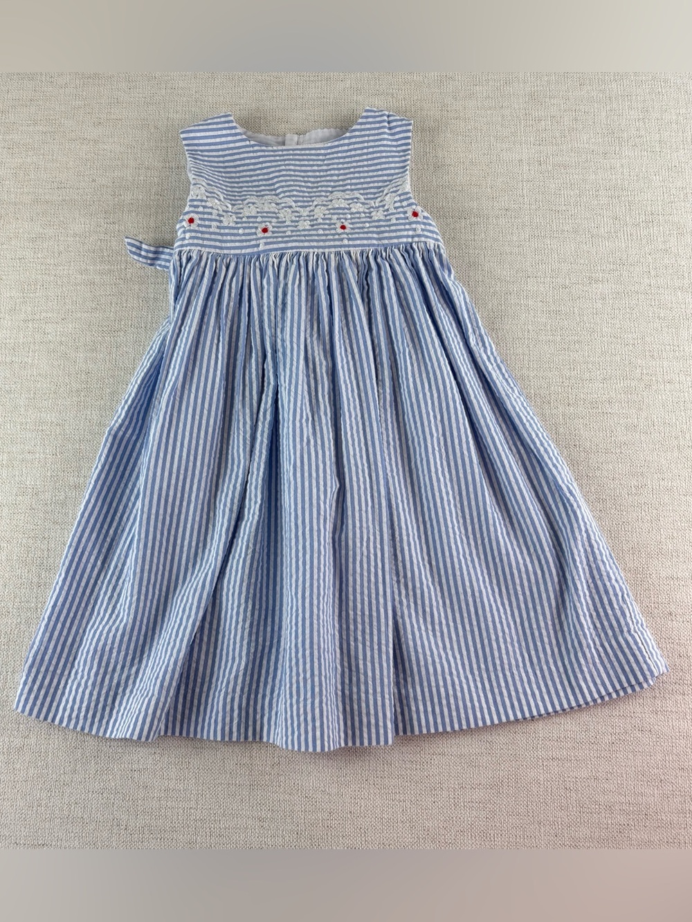 EdgeHill Collection Girls' 24M striped embroidered Dress sleeveless blue white